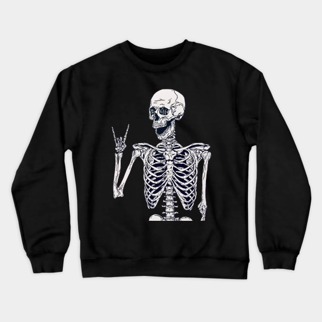 Rock on Skeleton Crewneck Sweatshirt by Snow Art Co.